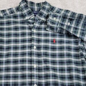 Ralph Lauren Button Down Shirt Boys L 16/18 Green Blue Plaid Long Sleeve